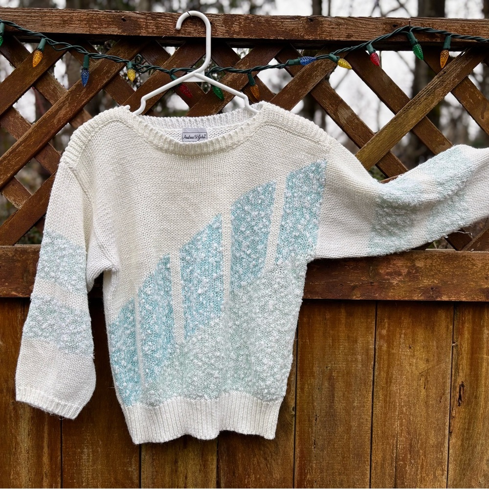 Vintage Andrew St John White Knit Sweater-size small